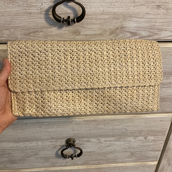 Handbags - Woven Cream Clutch, has a slight silver shimmer, clean inside and out